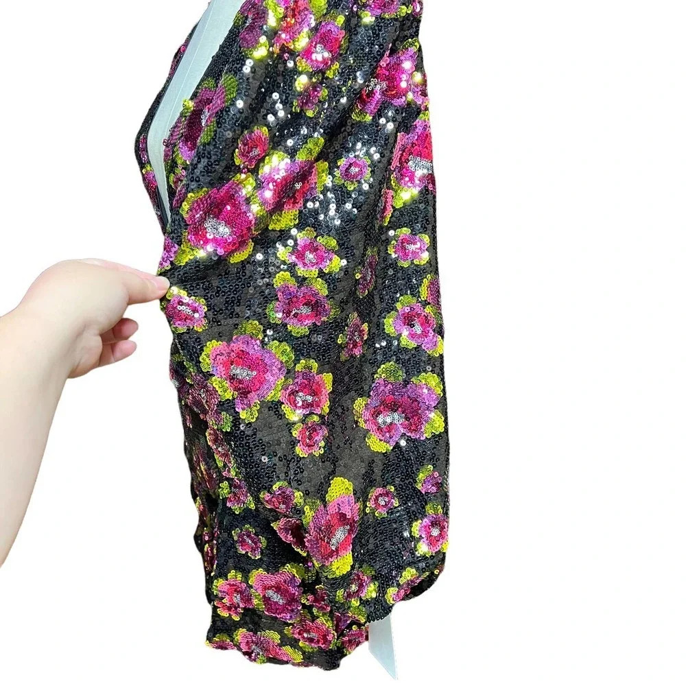 For Love & Lemons‎ Morrison Mini Dahlia Floral Dress Black Sequin Size XS - Picture 7 of 13